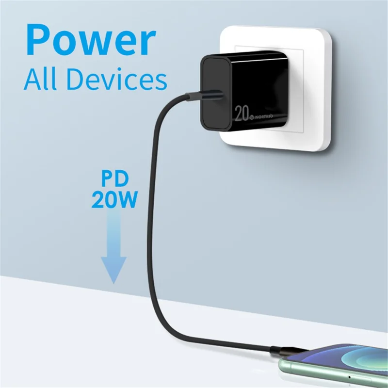 NORTHJO NOPD200601AU PD 20W Type-C Port Home Travel Wall Charger Fast Charging Power Adapter - AU Plug/Black