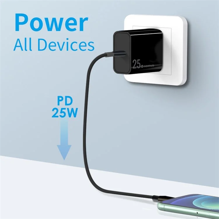 Northjo NOPD250601AU PD 25W Tipo-c Puerto de Carga Rápida Adaptador Home Travel Wall Charger - au Enchufe/negro