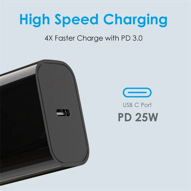 NORTHJO NOPD250601AU PD 25W Type-C Port Fast Charging Adapter Home Travel Wall Charger - AU Plug/Black