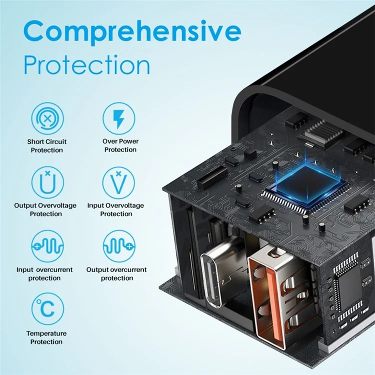 Northjo NOPD250602AU USB QC3.0 + Type-C PD 25W Adaptateur de Charge Rapide Chargeur Mural à Double Port - Plug / Noir