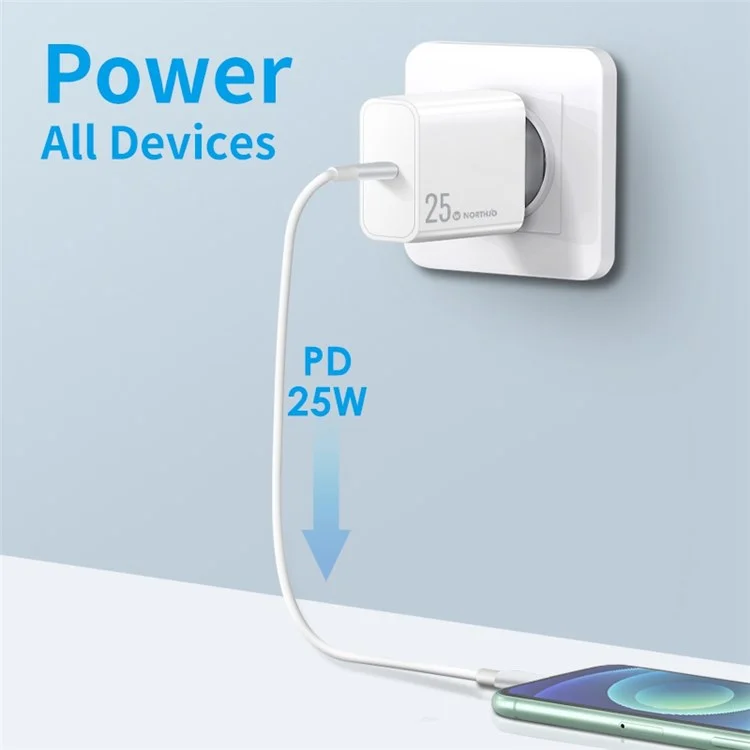 Northjo NOPD250601EU PD 25W Schnell Typ C Ladegerät USB C Ladegerät Für Samsung Iphone Ipad - EU -stecker/weiß