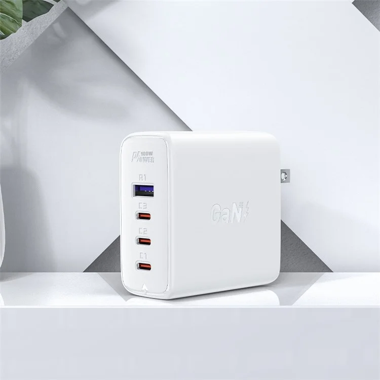 Acefast A39 PD100W Gan Wall Charger Set 3xusb C+1xusb A Puertos QC3.0 Adaptador de Entrega de Energía de Carga Rápida de Carga Con Cable (enchufe de Ee. Uu.) - Blanco