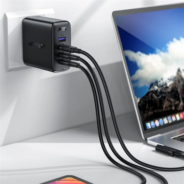 Acefast A39 PD100W Gan Wall Charger Set 3xusb C+1xusb A Puertos QC3.0 Adaptador de Entrega de Energía de Carga Rápida de Carga Con Cable (enchufe de Ee. Uu.) - Blanco