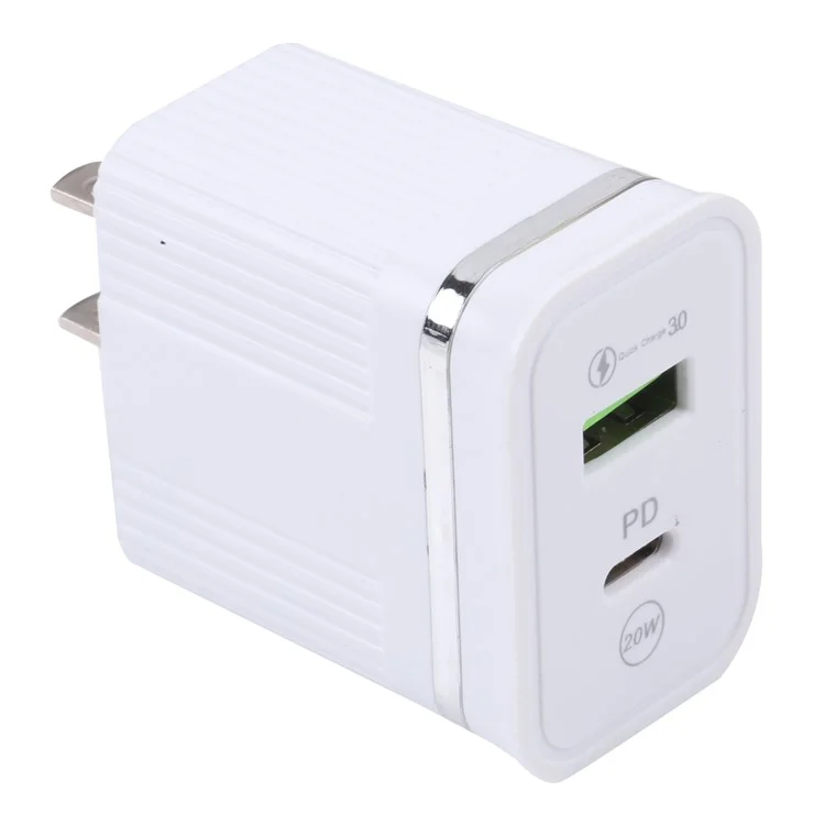 46-A2C2 20W PD + QC3.0 USB Carregador Rápido Tipo-C / USB-A Dual Port Adaptador de Energia - Plugue EUA / Branco