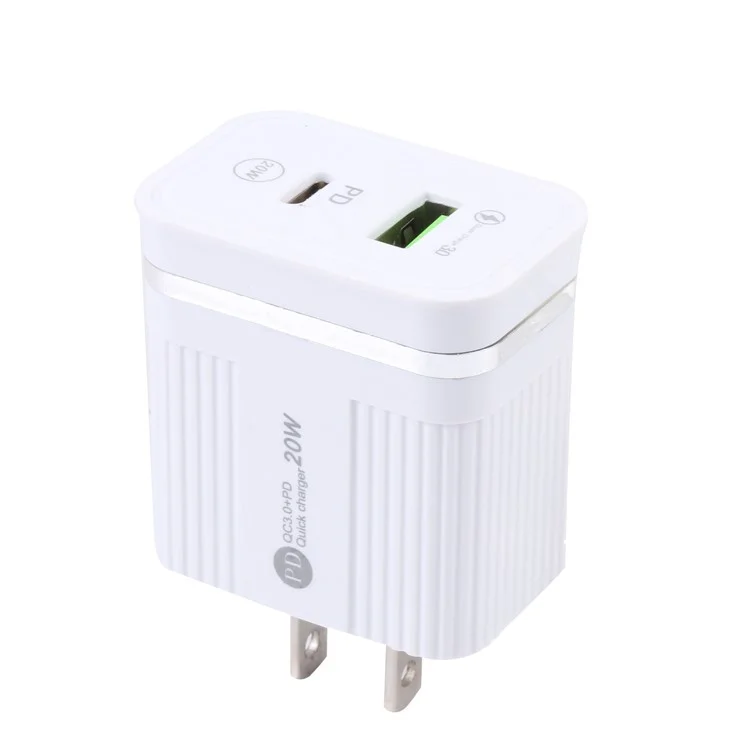 46-A2C2 20W PD + QC3.0 USB Carregador Rápido Tipo-C / USB-A Dual Port Adaptador de Energia - Plugue EUA / Branco