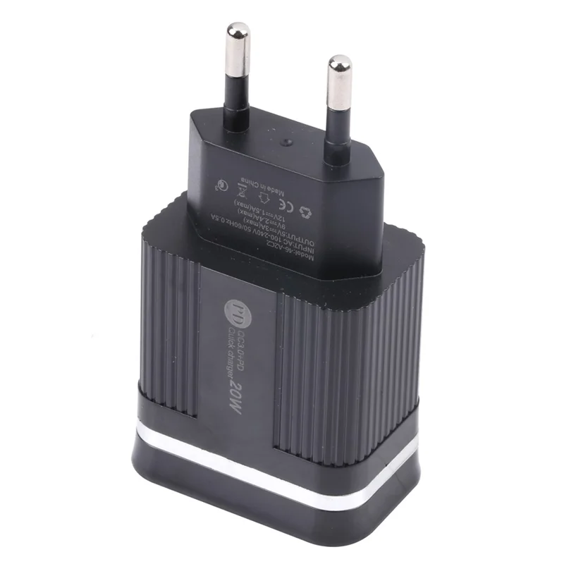 46-A2C2 20W PD + QC3.0 USB Fast Charger Type-C / USB-A Dual Port Power Adapter - EU Plug / Black