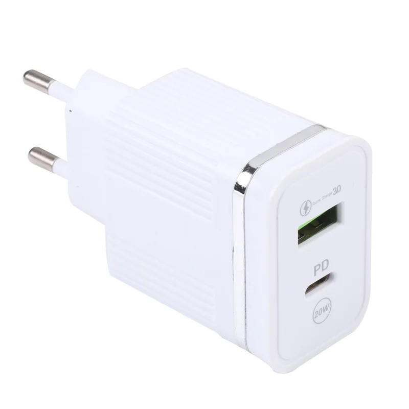 46-A2C2 20W PD + QC3.0 USB Fast Charger Type-C / USB-A Dual Port Power Adapter - EU Plug / White