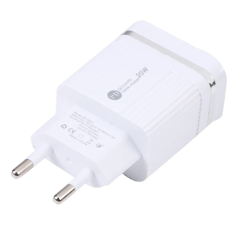 46-A2C2 20W PD + QC3.0 USB Fast Charger Type-C / USB-A Dual Port Power Adapter - EU Plug / White