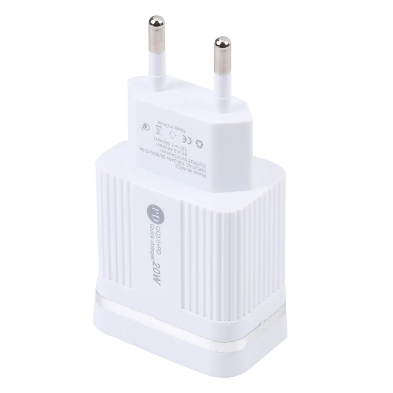 46-A2C2 20W PD + QC3.0 USB Fast Charger Type-C / USB-A Dual Port Power Adapter - EU Plug / White