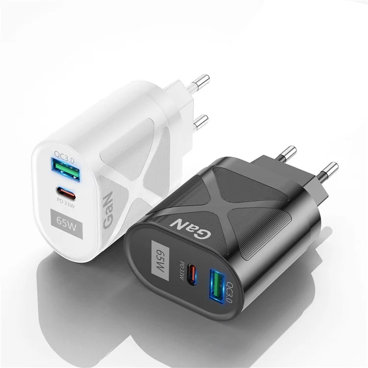 UD7568 PD+QC Fast Charging Charger Type-C + USB-A Power Adapter for Phone Tablet - White / Korea Plug