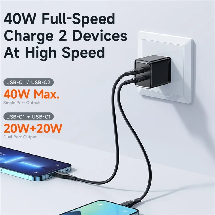 MCDODO MDD 40W GAN Dual Type-C Adaptateur de chargeur mural rapide pour téléphone portable et tablette - Prise CN