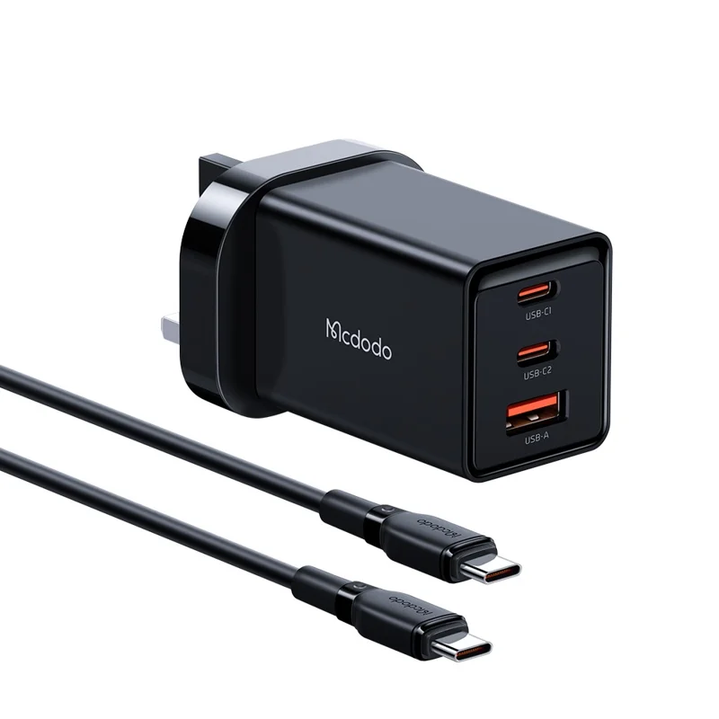 MCDODO CH-15 MDD 65W GaN 5 Mini Fast Charger Wall Charger Adapter Portable 3-Ports Quick Charger Set with Type-C Charging Cable - UK Plug