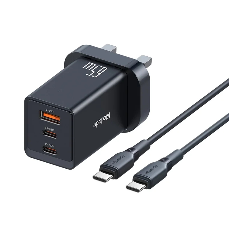 MCDODO CH-15 MDD 65W GaN 5 Mini Fast Charger Wall Charger Adapter Portable 3-Ports Quick Charger Set with Type-C Charging Cable - UK Plug