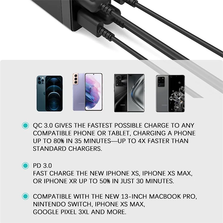 For MacBook / iPad / iPhone Multi-port 85W GaN Mobile Phone Charger PD 65W Fast Charging Adapter - US Plug