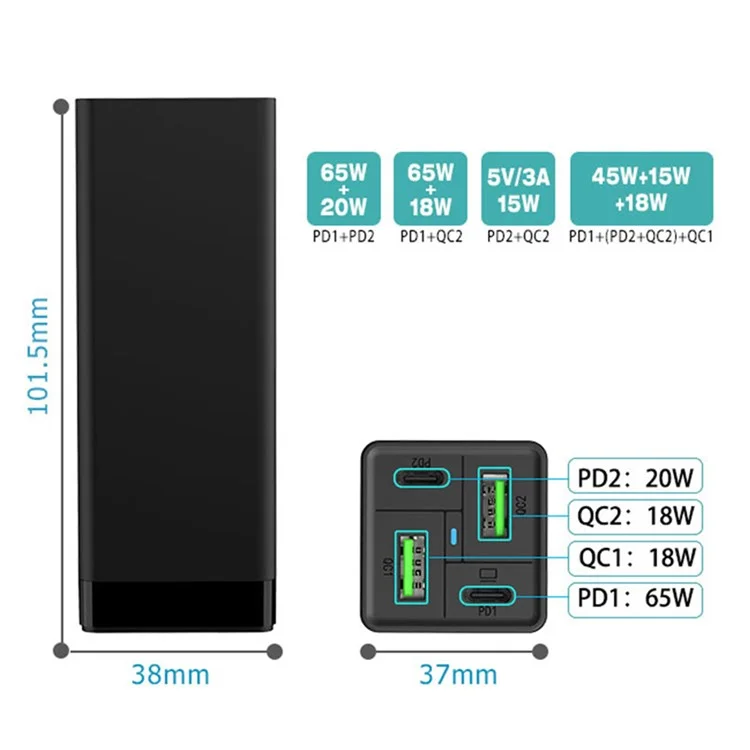 For MacBook / iPad / iPhone Multi-port 85W GaN Mobile Phone Charger PD 65W Fast Charging Adapter - US Plug