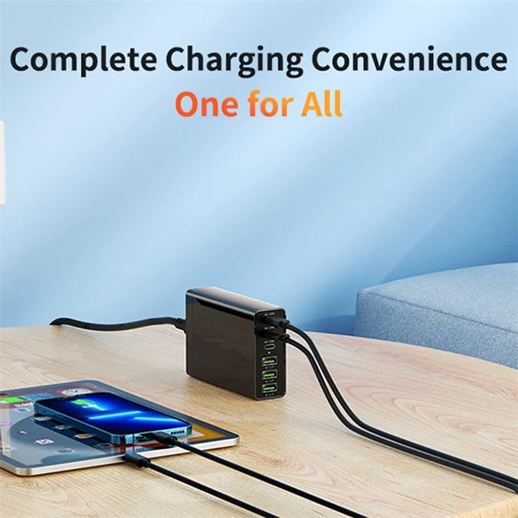 96W 6-Port Desktop USB Charging Station with 3 Type-C Ports + 3 USB-A Ports Multi-Port PD Fast Charger (CE Certified) - UK Plug