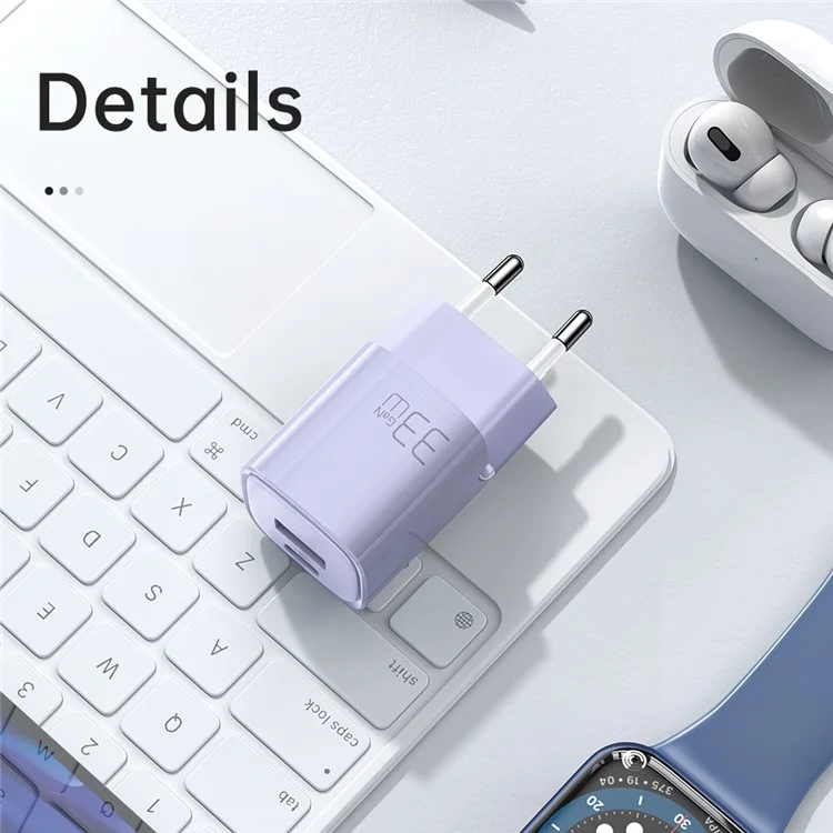 MCDODO MDD Nano Series PD 33W USB-A + Type-C Fast Charging Adapter Dual Port Wall Charger - EU Plug / Purple