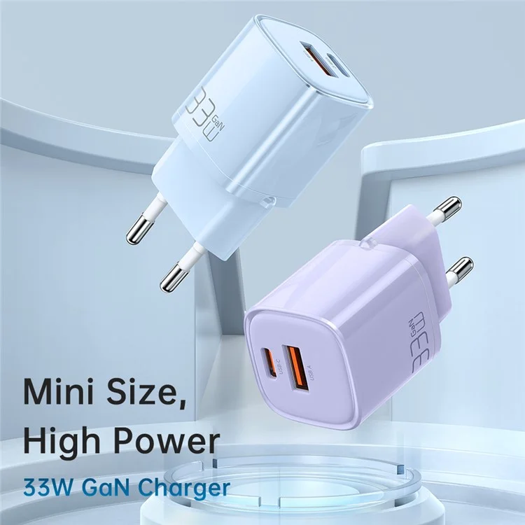 MCDODO MDD Nano Series PD 33W USB-A + Type-C Fast Charging Adapter Dual Port Wall Charger - EU Plug / Blue