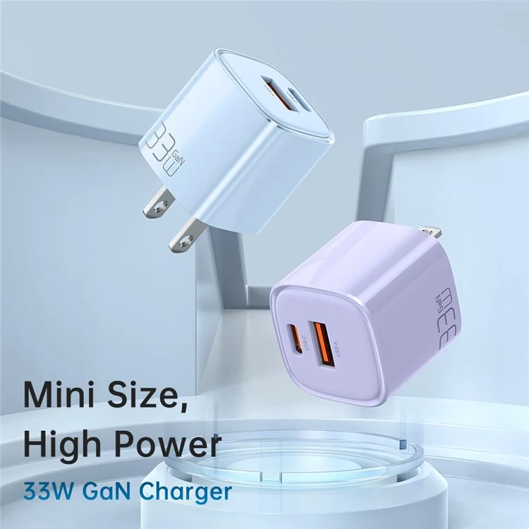 MCDODO MDD Nano Series PD 33W USB-A + Type-C Fast Charging Adapter Dual Port Wall Charger - US Plug / Blue
