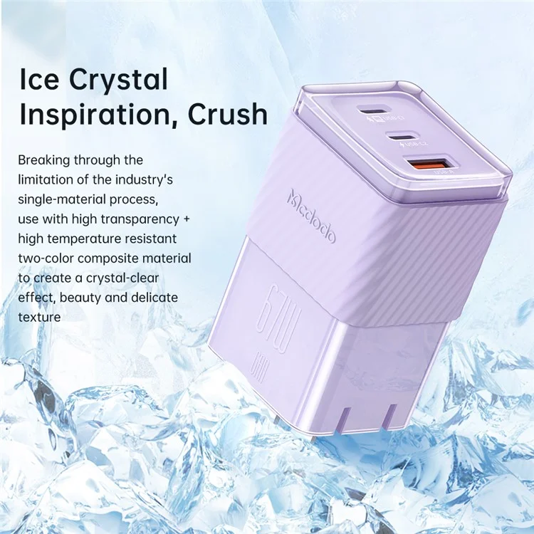 MCDODO CH-14 67W GaN 5 Mini Fast Charger Dual USB-C + USB-A Fast Charging Phone Wall Charger Adapter - Purple / CN Plug