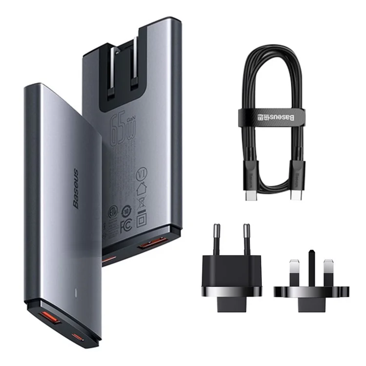 Chargeur rapide ultra-fin BASEUS CCGAN65C5-UT GaN5 Pro, 65 W, double port, chargeur de téléphone (édition pour l'étranger, avec adaptateur de prise EU+UK)