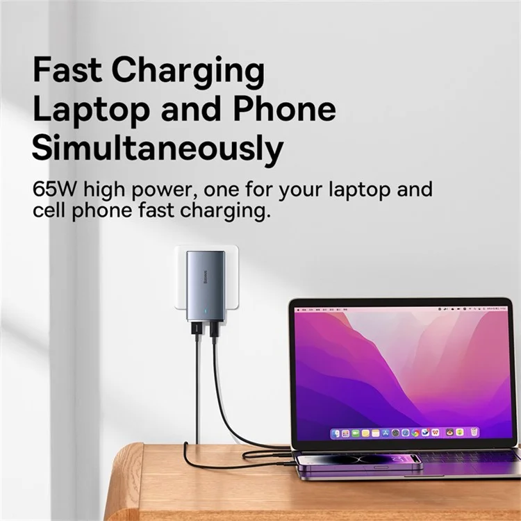 Chargeur rapide ultra-fin BASEUS CCGAN65C5-UT GaN5 Pro, 65 W, double port, chargeur de téléphone (édition pour l'étranger, avec adaptateur de prise EU+UK)
