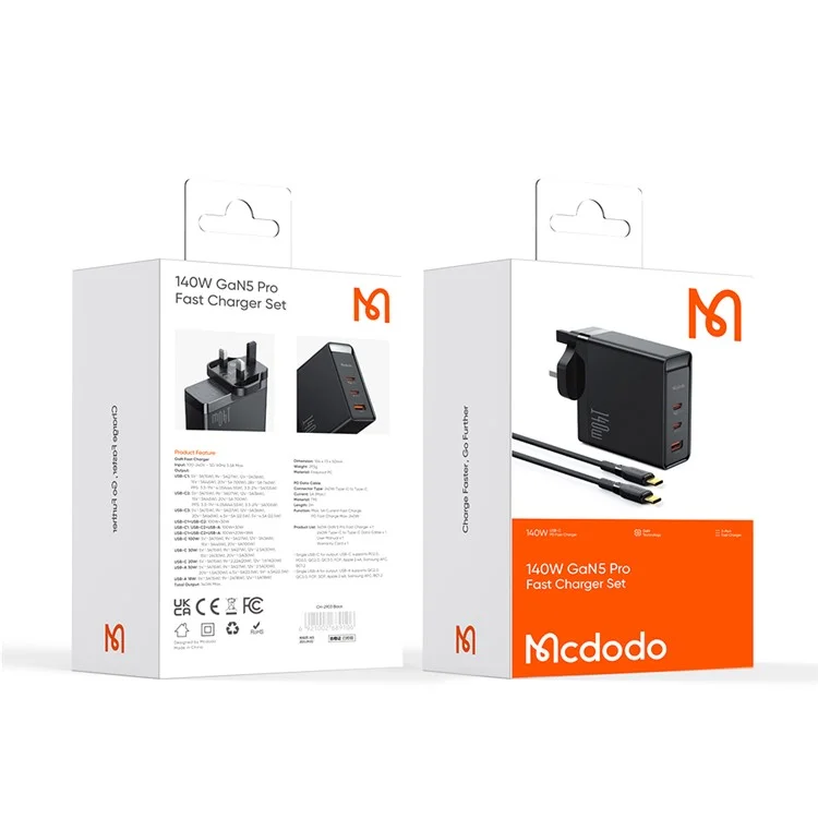 Mcdodo CH-29 MDD 140W Gan 5 3 Ports Tipo c Para Carregador Tipo Cast Charging Phone Wall Charger Adapter - Plugue do Reino Unido