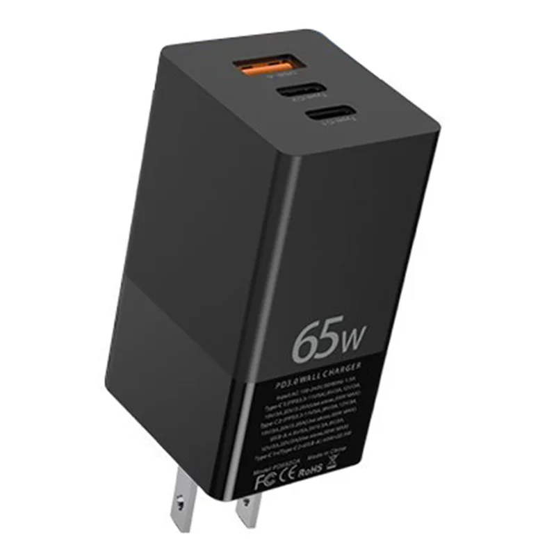 i10 65W Szybkie Ładowanie GaN Ładowarka 2x Typ-C + 1x USB-A PD QC 3.0 Adapter Ładowania - Wtyk US