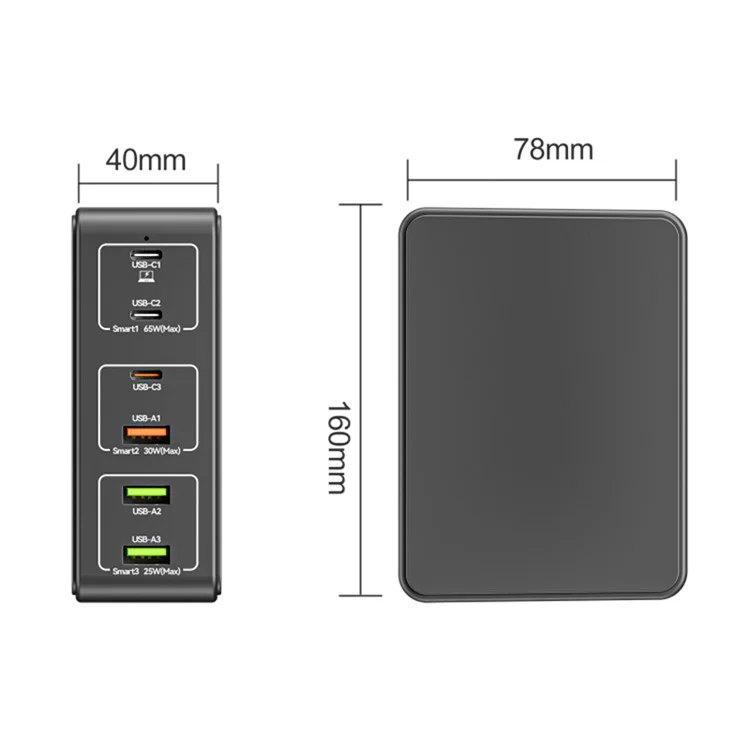 818H 120W PD Быстрая Зарядка Портативная Адаптер Питания 3 USB-C + 3 USB-A Travel Wall Charger - Черный / Великобритания