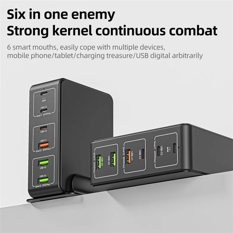 Chargeur de bureau 818H 120W PD à charge rapide avec 3 ports USB-C et 3 ports USB-A pour téléphone portable / tablette - Blanc / Prise AU