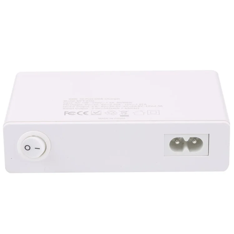 MFT-03Q USB Charger 10-Port 65W Multi-Port Type-C QC3.0 Charging Hub Compact Desktop Power Station - White / US Plug