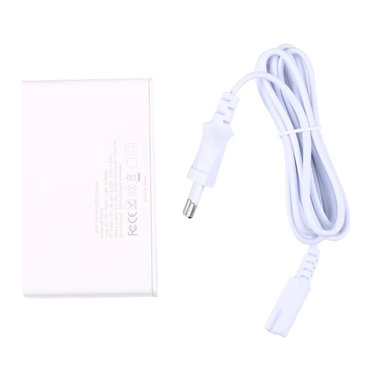 MFT-03Q USB Charger 10-Port 65W Multi-Port Type-C QC3.0 Charging Hub Compact Desktop Power Station - White / EU Plug