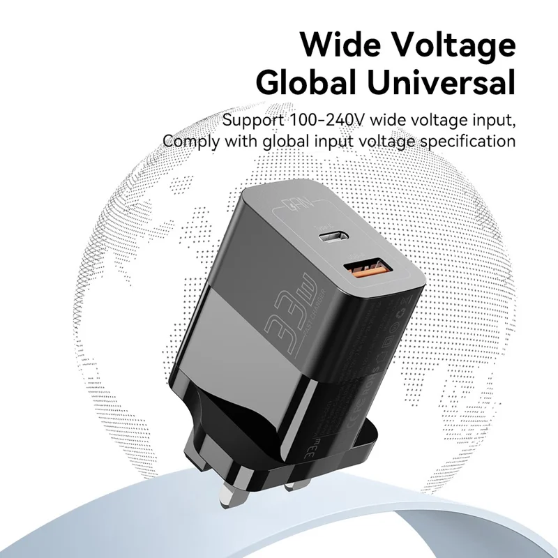 ESSAGER 33W USB-A + Type-C Fast Charging Adapter GaN Dual Port Wall Charger - UK Plug / White