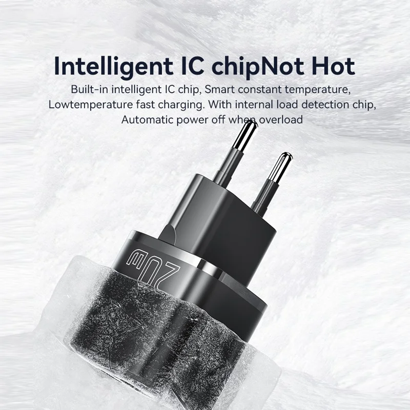 ESSAGER Curved Design 20W USB-A + Type-C GaN Wall Charger Phone Fast Charging Adapter - EU Plug / White