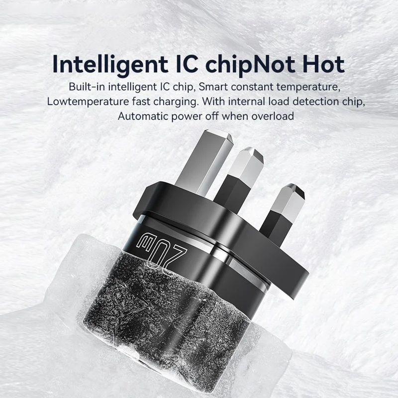 ESSAGER Curved Design 20W USB-A + Type-C GaN Wall Charger Phone Fast Charging Adapter - UK Plug / Black