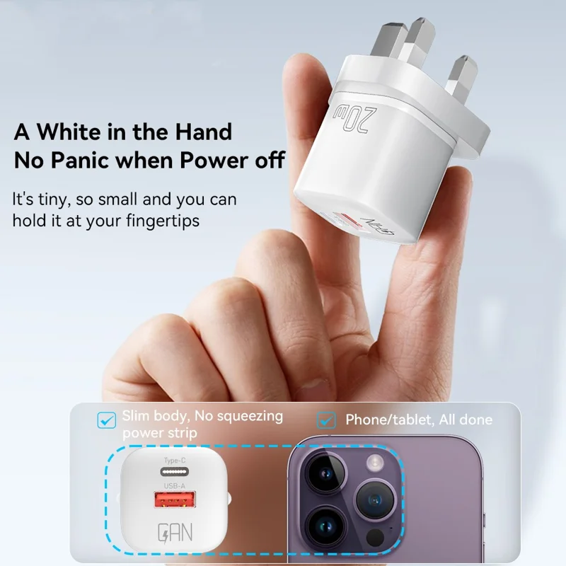 ESSAGER Curved Design 20W USB-A + Type-C GaN Wall Charger Phone Fast Charging Adapter - UK Plug / Black