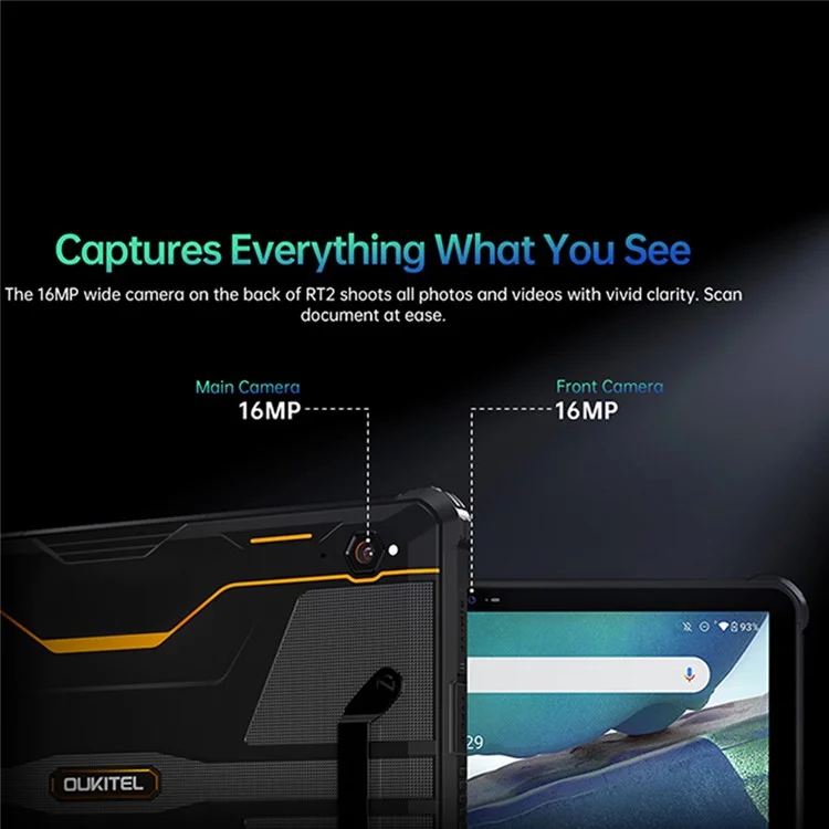 OUKITEL RT2 10.1-inch Tablet MT8788 8GB+128GB Android 12 20000mAh Rugged Tablet 16MP Camera - Orange