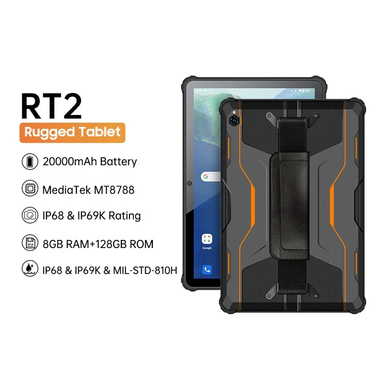 OUKITEL RT2 10.1-inch Tablet MT8788 8GB+128GB Android 12 20000mAh Rugged Tablet 16MP Camera - Black