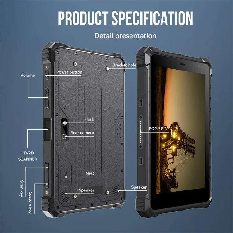 CENAVA A10ST IP68 Waterproof Rugged Tablet 8.0-inch 8GB+128GB Tablet PC 10000mAh Batterry Fall-proof Dust-proof - EU Plug