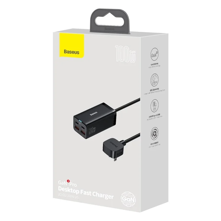 BASEUS GaN3 Pro Desktop Fast Charger 2 USB + 2 Type-C 100W Phone Fast Charging Adapter - Prise US
