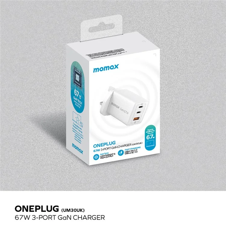 MOMAX 67W Carga Rápida Del Gan Del Gan de Viaje Gan Adapter de Empleo de Viaje Del Cargado - Blanco