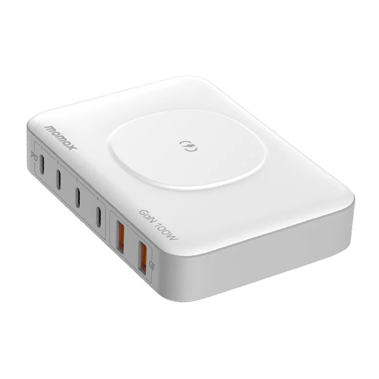 Momax q. Plugbox Multi-Port Gan 100W Desktop-telefon Tablet Ladegerät 15W Wireless Ladung - Weiss / CN -stecker