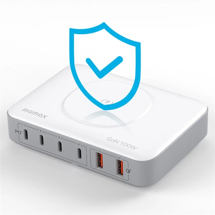 Momax q. Plugbox Multi-Port Gan 100W Desktop-telefon Tablet Ladegerät 15W Wireless Ladung - Weiss / CN -stecker