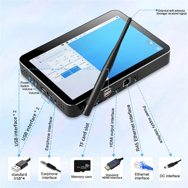 CENAVA H9F N4020 9" 3GB+64GB WIN10 Industrial PC Box Tablet Small Host Computer - UK Plug