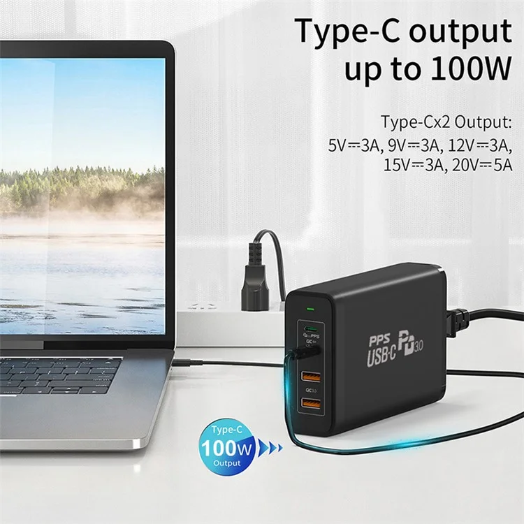 245W GaN Charger USB-C Power Adapter 4-Port PD 100W QC 22.5W Mini Desktop Charger for MacBook iPad iPhone - US Plug