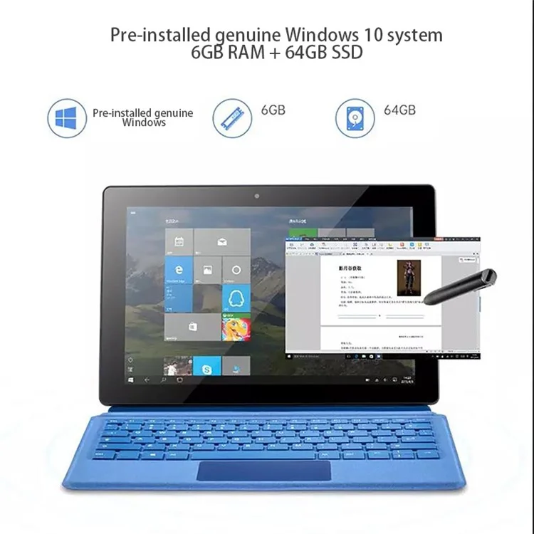 CENAVA W10 Intel N4120 6GB+64GB Tablet with Keyboard 10.1'' Wins10 Mini PC Industrial Computer - Blue