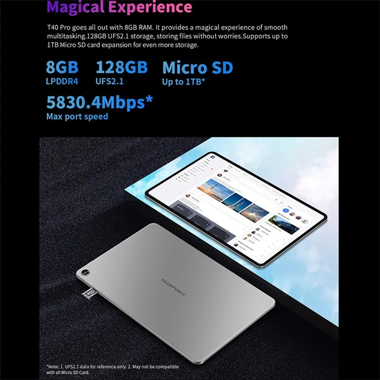 Teclast T50 Tablet 11 Zoll 8 Gb+128 gb 4G Tablet Android 12 Octa Core Processor Tablet PC (grau)