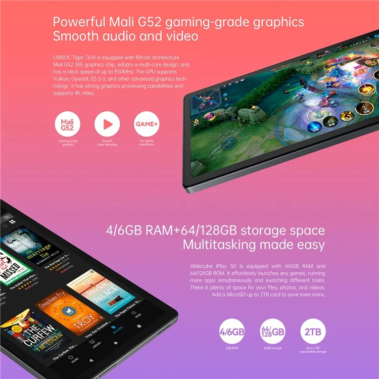 ALLDOCUBE iPlay 50 Tablet 10,4 polegadas 6GB+128GB Tablet 4G 6000mAh Android 12 PC Tablet (Preto / Cinza)
