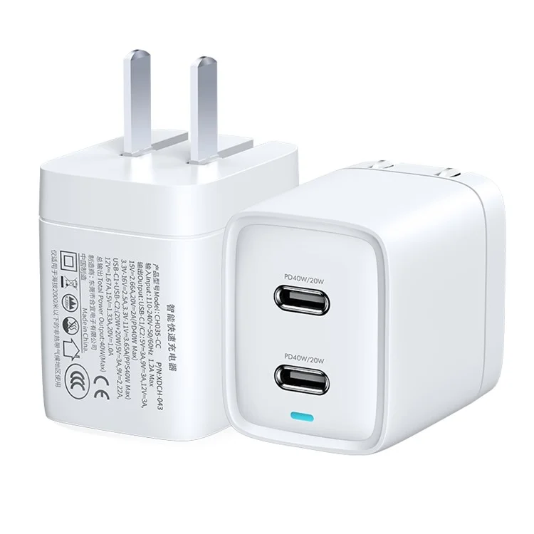 XUNDD XDCH-043 40W PD Fast Charging GaN Phone Charger Fireproof PC Dual Type-C Wall Charger - Spina CN