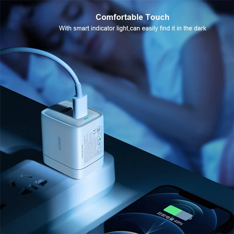 XUNDD XDCH-043 40W PD Fast Charging GaN Phone Charger Fireproof PC Dual Type-C Wall Charger - Spina CN